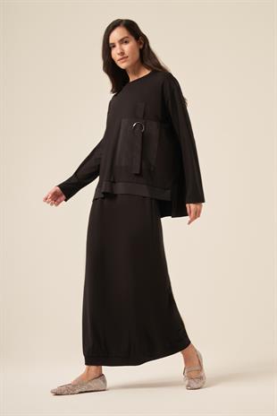 TUNİĞİ VE ETEK UCU DUBAI DETAY CEPLİ ŞALVARLI ETEKLİ BAMBU TAKIM