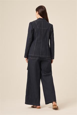 YANDAN BAĞLAMALI DENIM CEKET