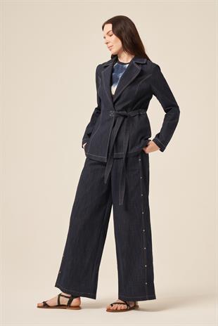 YANDAN BAĞLAMALI DENIM CEKET