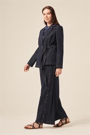 YANDAN BAĞLAMALI DENIM CEKET