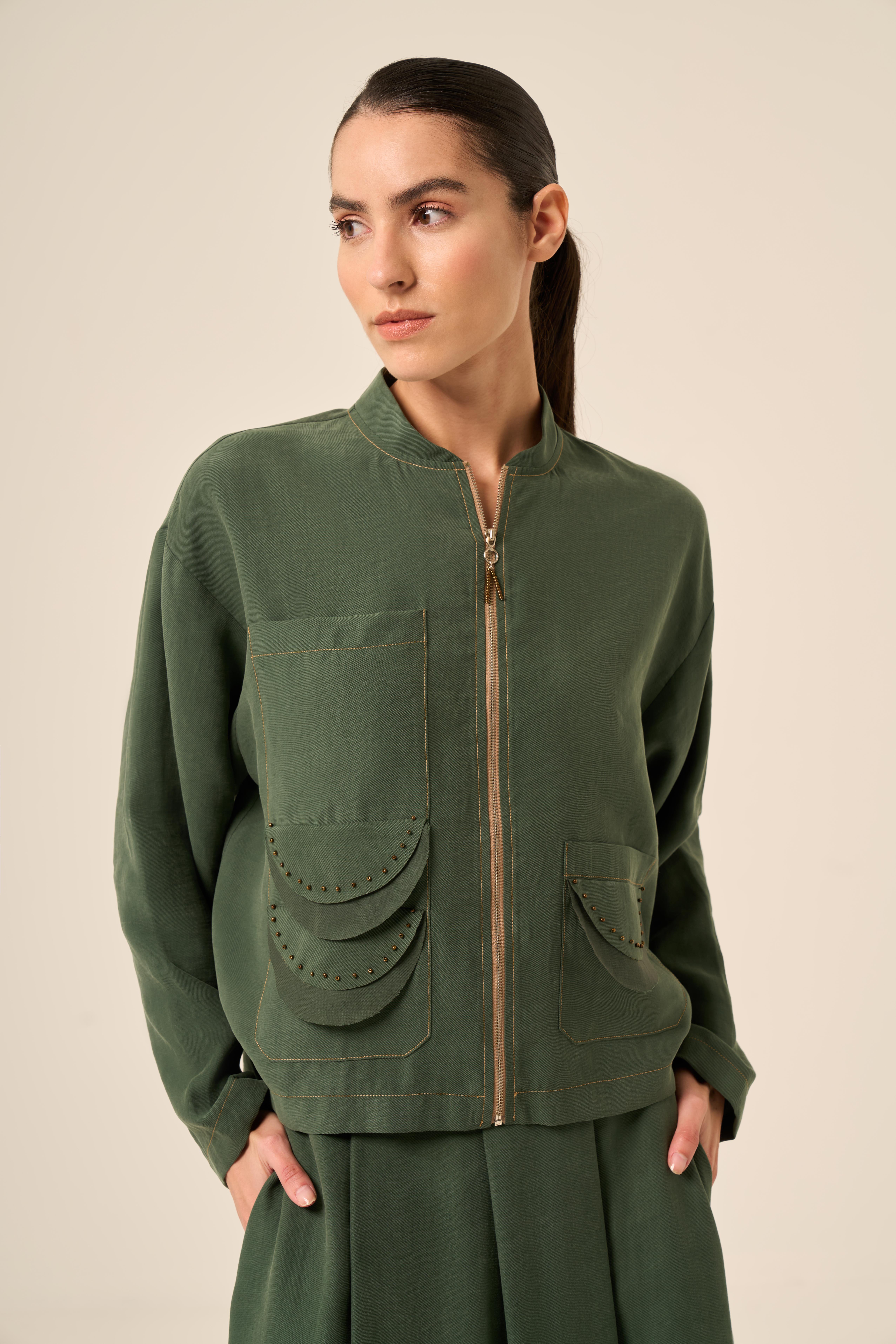 ETEĞİ VE CEKETİ BAKIR KUM BONCUK DETAYLI PASION ETEKLİ TAKIM