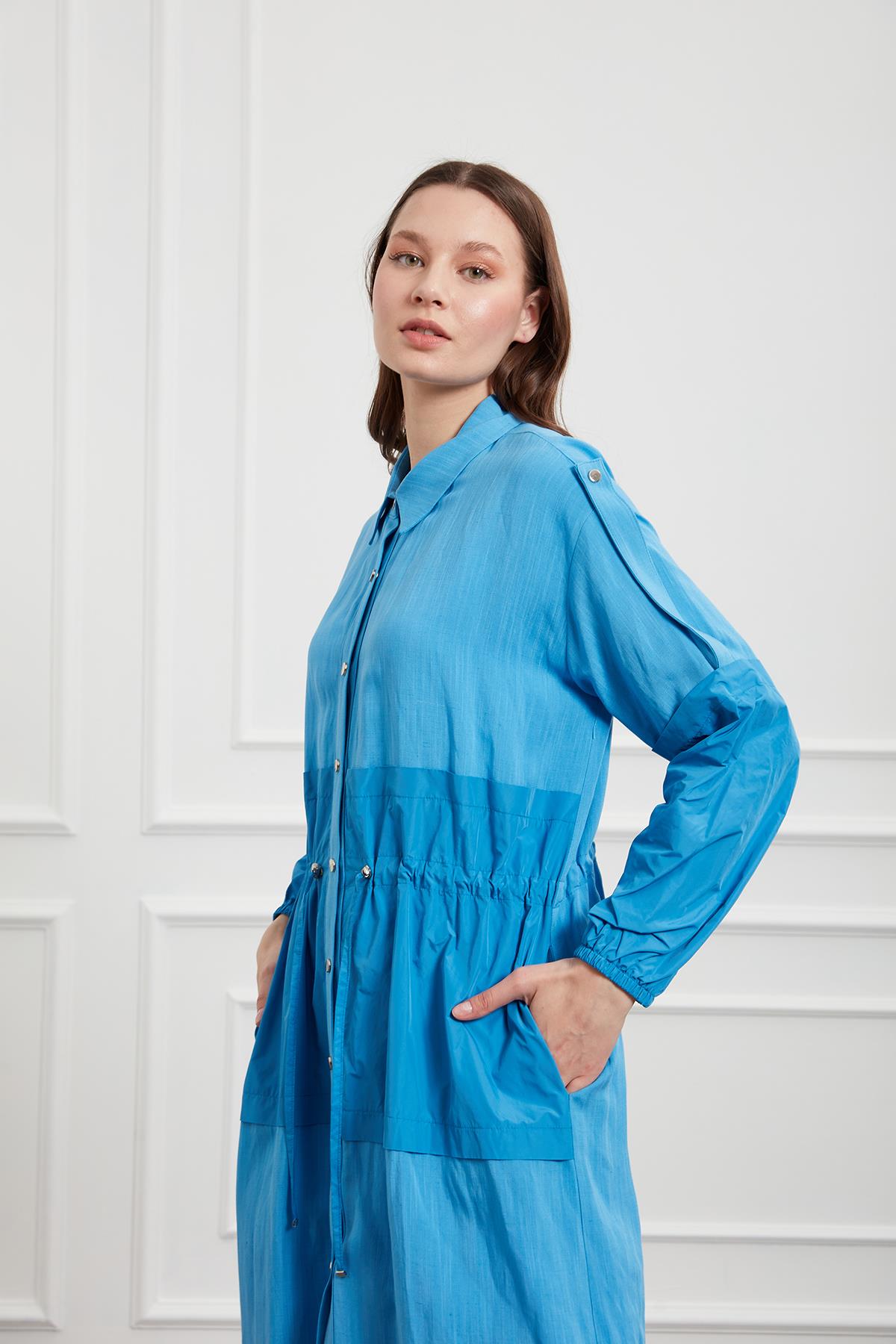 S-3873 Tafta Ve Belden Stoperli Çıt Çıtlı Taba Keten Kap 