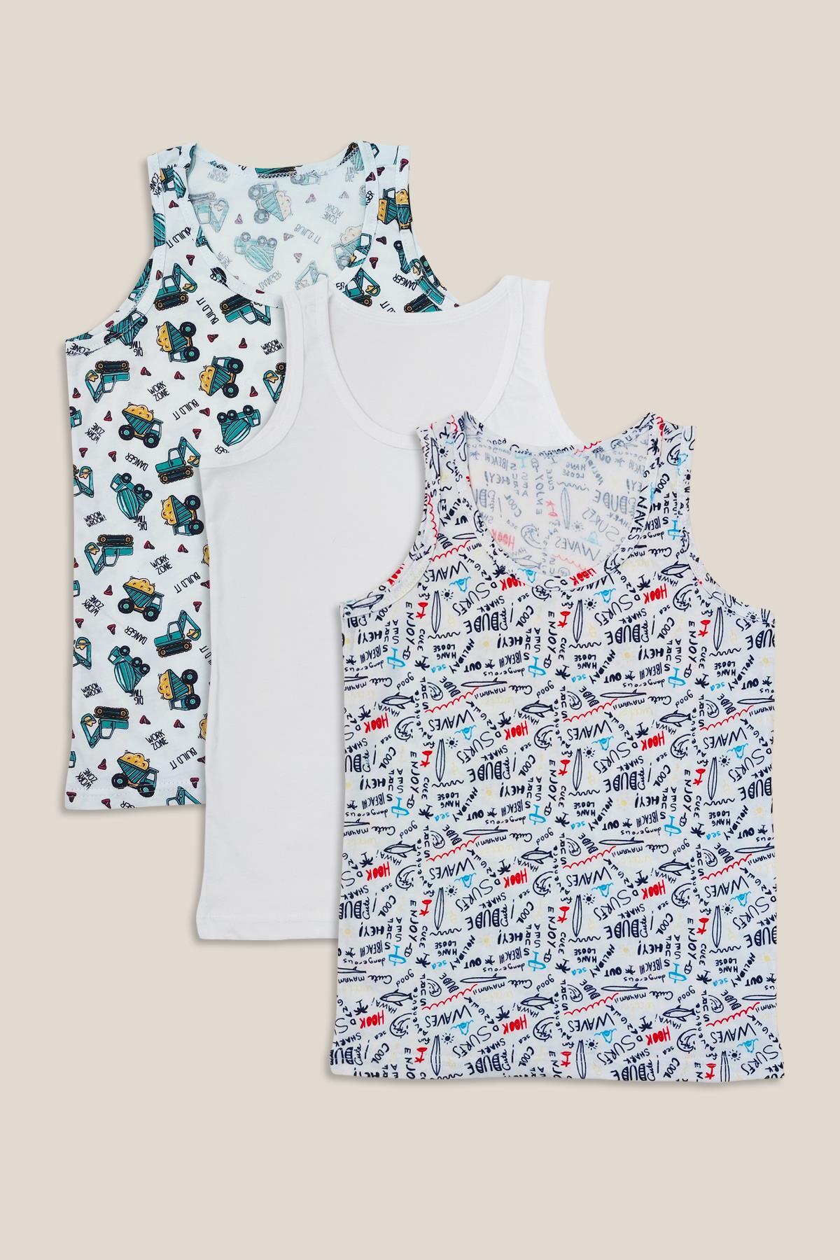 Erkek Çocuk Karışık Renkler Pamuklu 3lü Askılı Atlet -  KIDS-ATL500 KARIŞIK