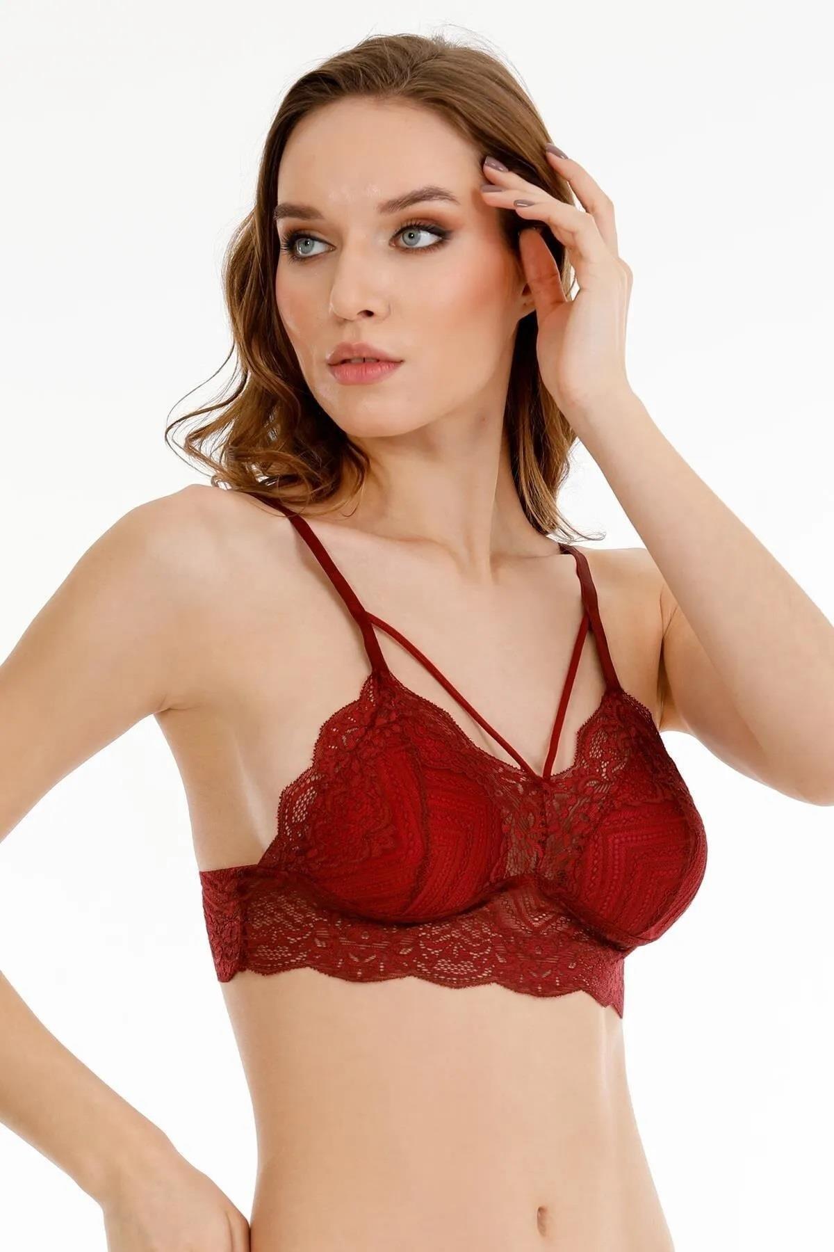 Kadın dantelli çapraz askılı bralet büstiyer