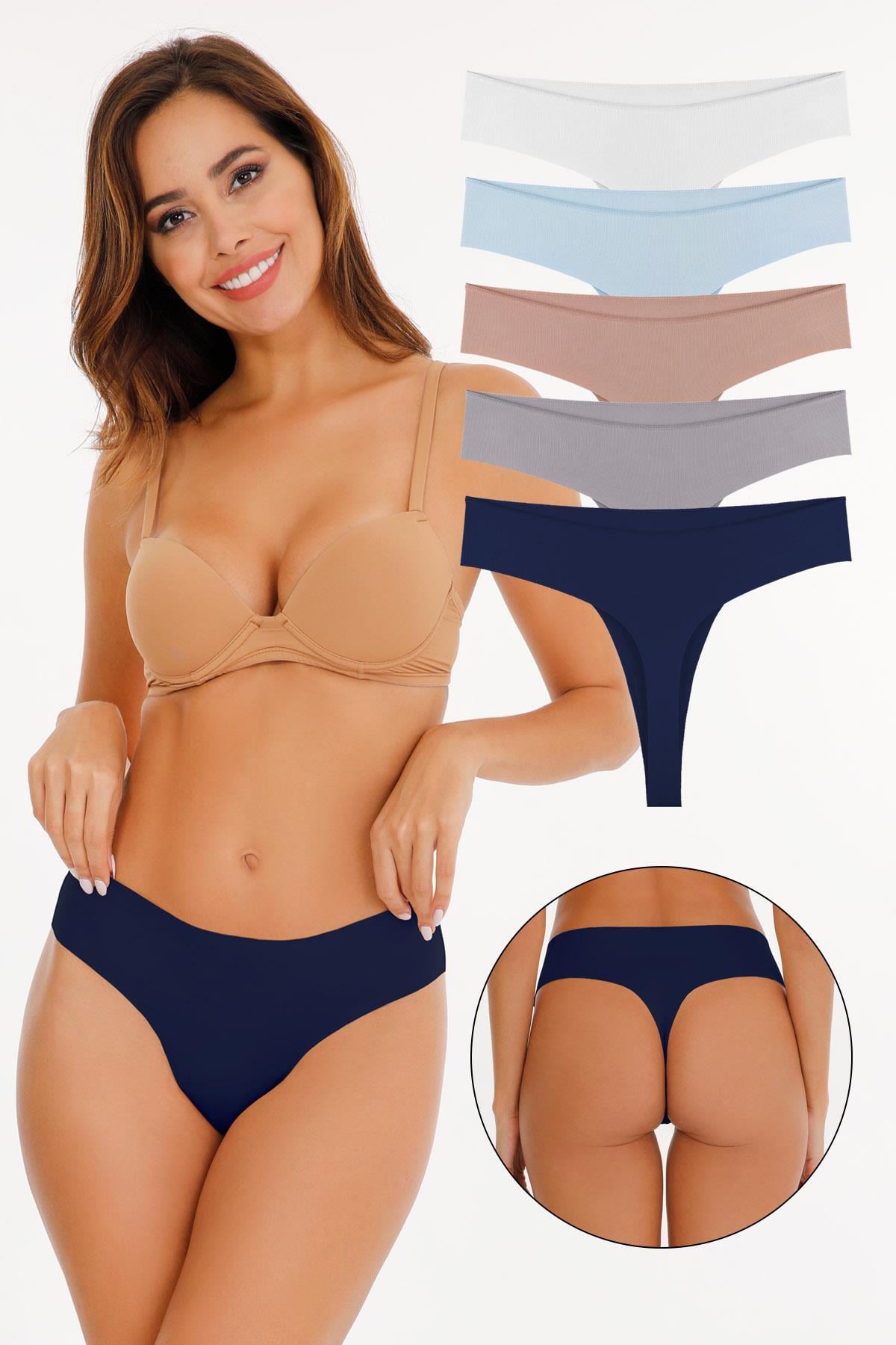 Kadın Lazer Kesim Tanga Külot 5Lİ Paket Set KTS3077 KARIŞIK