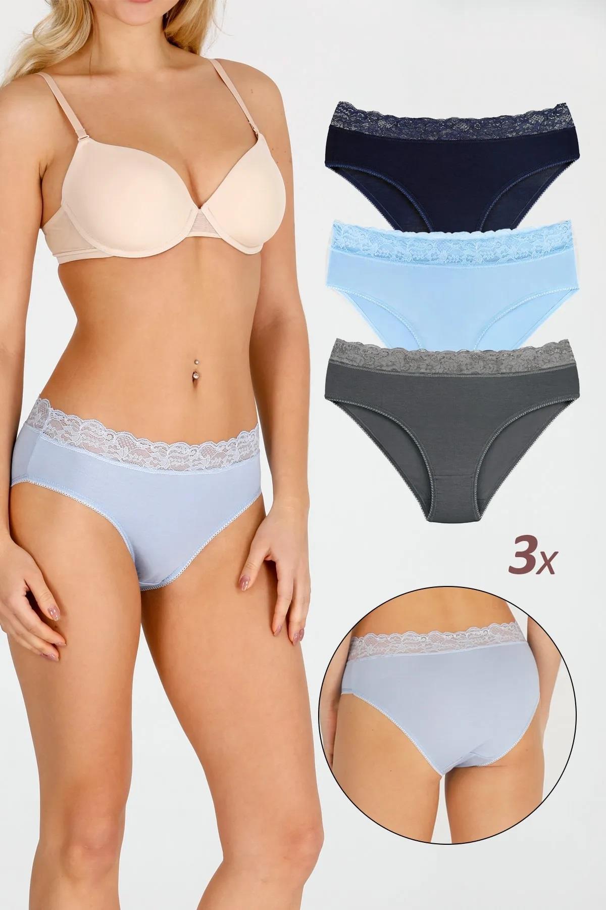 Sensu Kadın Bambu Kumaş Beli Dantelli 3 lü Slip Külot Set KTS1092 MODEL3