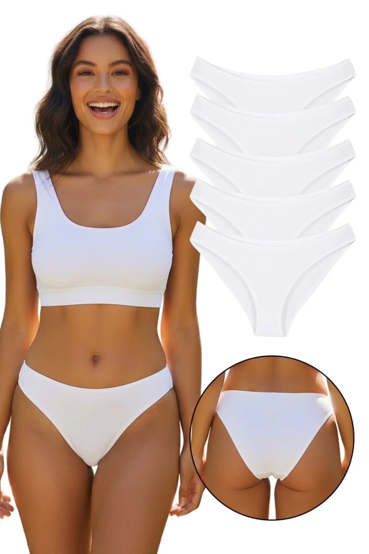 Sensu Kadın Basic Beyaz Bikini Model 5li Külot Paket Seti