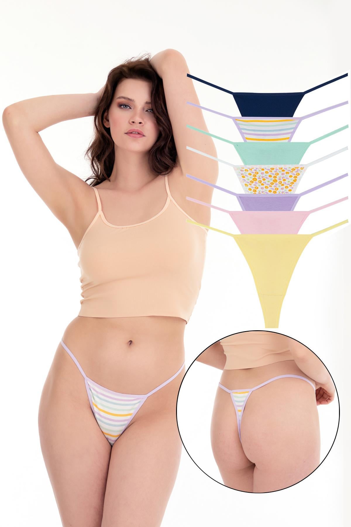 Sensu Kadın İpli Brazilian Tanga 7li Külot Set Karışık Renkler KTS3022 MODEL5