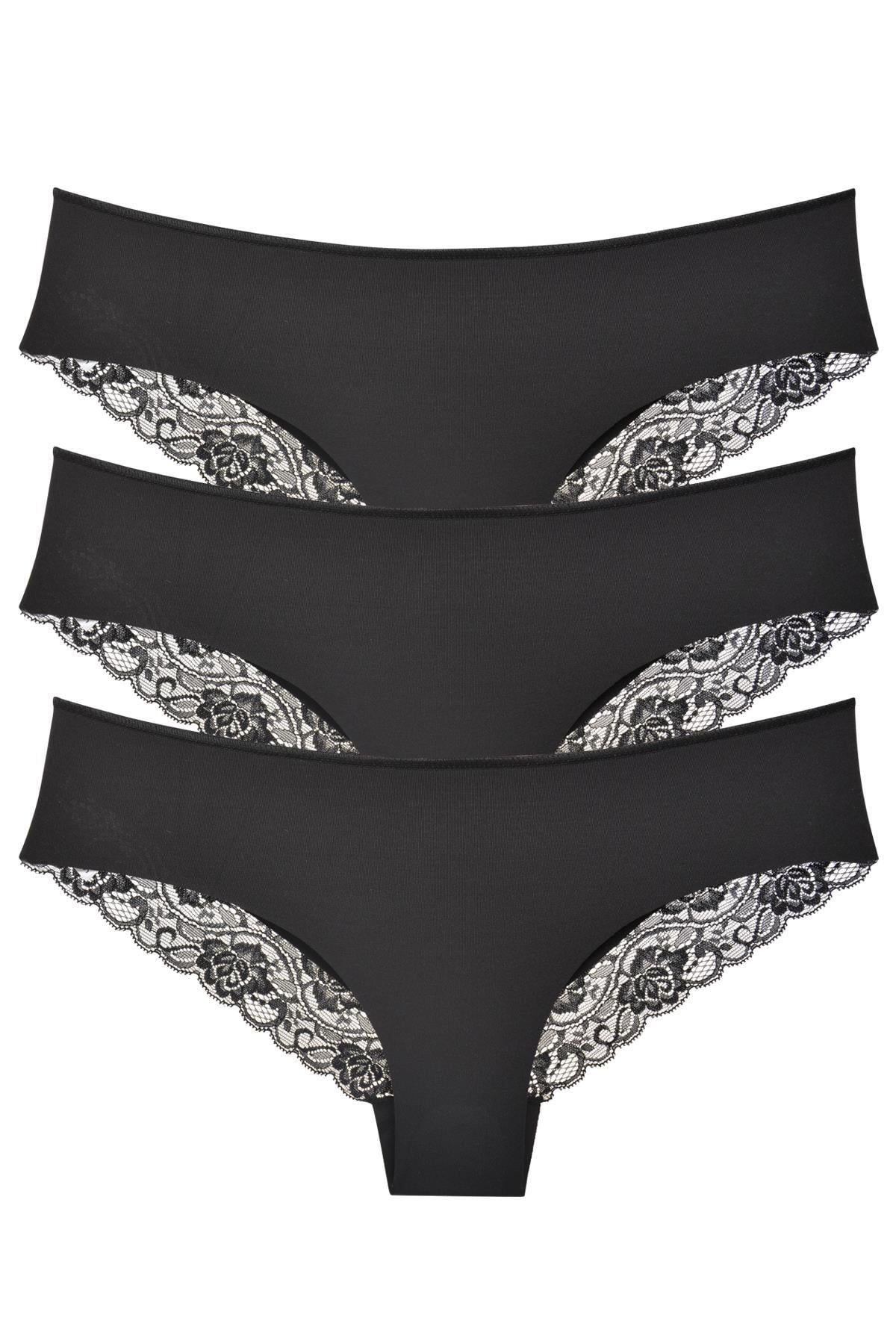 Sensu Kadın Lazer Kesim Dantelli Külot 3 Lü Paket Set SIYAH