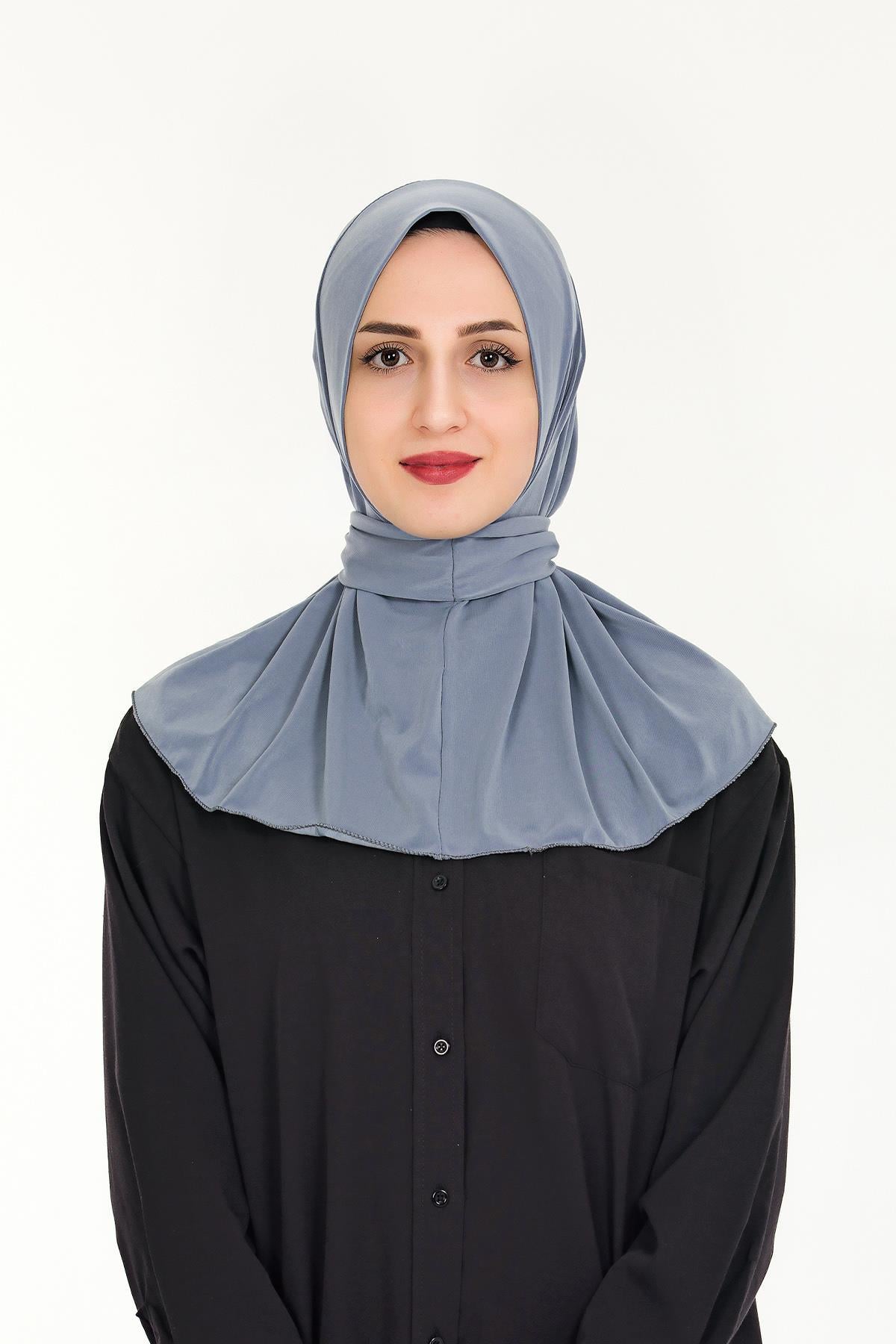 Sensu Kadın Tesettür Hazır Çıtçıtlı Hijab Bone Şal GRI