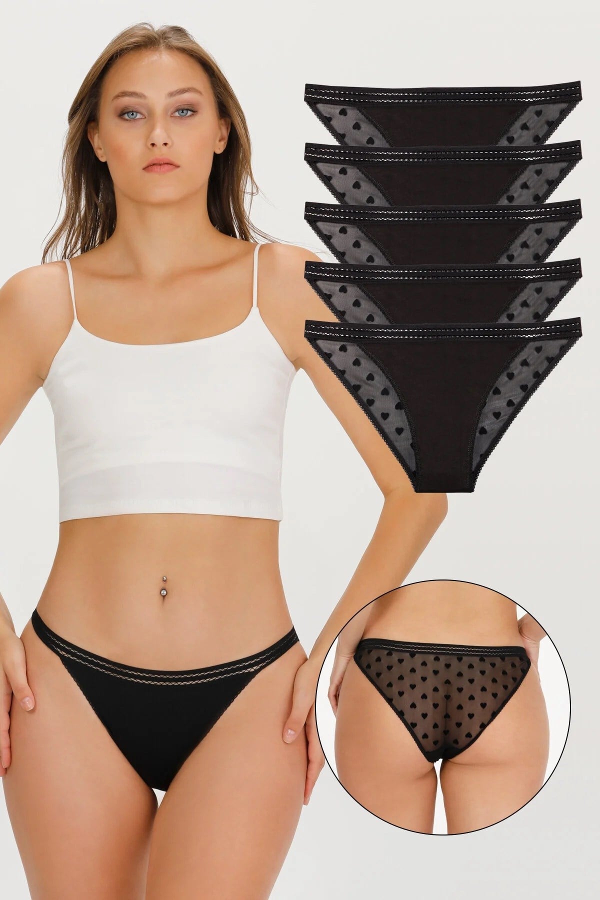 Sensu Kadın Tül Detaylı Slip Külot 5Li Paket - KTS4008TÜL-5 Siyah