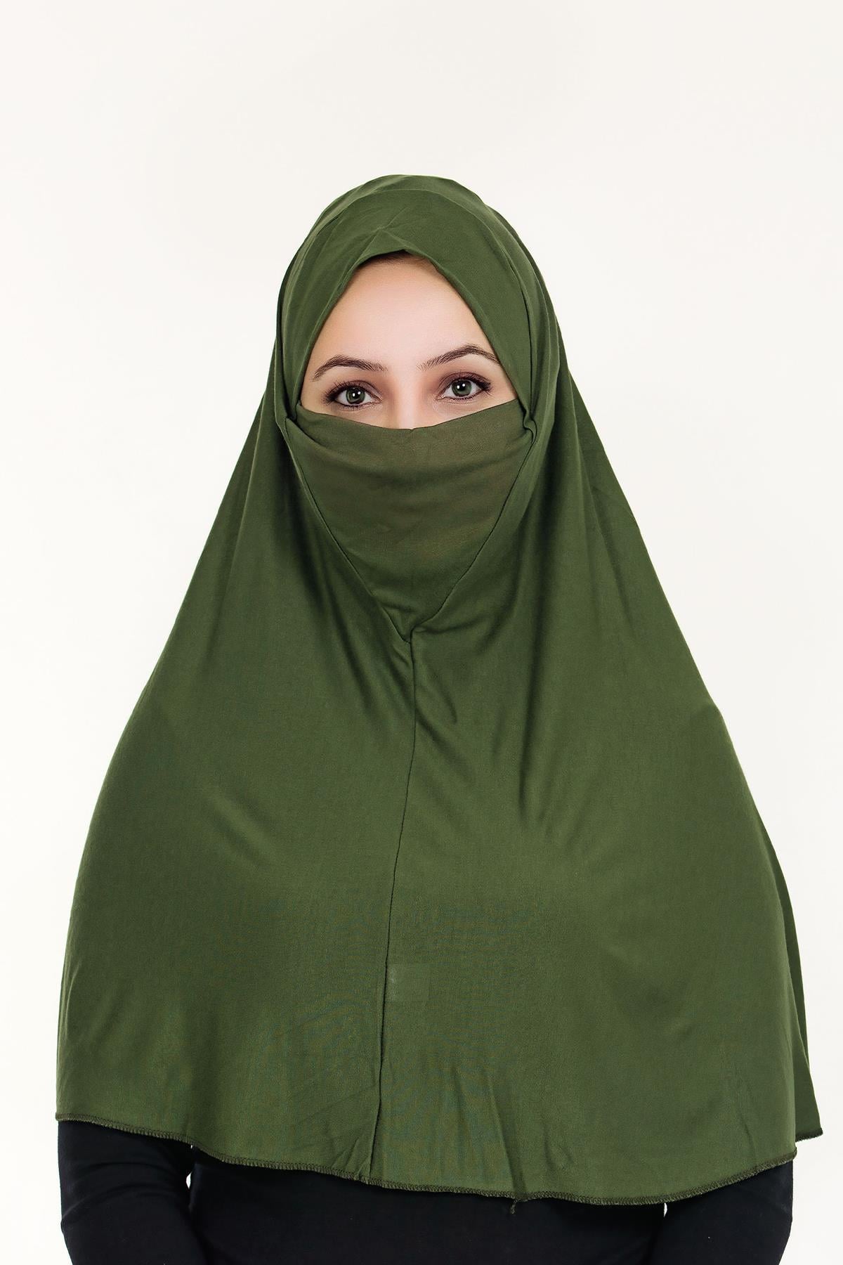 Sensu Peçeli Hazır Türban Pratik Şal Hijab Namaz Örtüsü HAKI