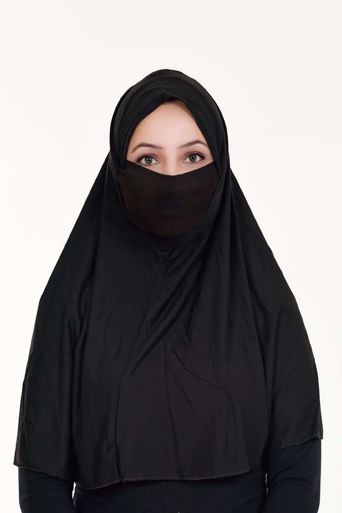 Sensu Peçeli Hazır Türban Pratik Şal Hijab Namaz Örtüsü SIYAH