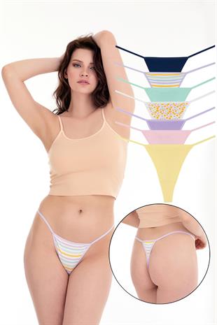 Sensu Kadın İpli Brazilian Tanga 7li Külot Set Karışık Renkler KTS3022 MODEL5
