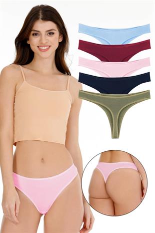 Sensu Kadın Pamuklu Tanga Karışık Renkler 5li Külot Set - KTS3047 KARIŞIK