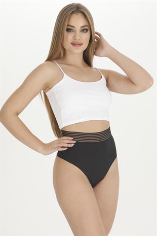 Sensu Kadın Yüksek Bel Lazer Kesim Külot Beli Dantel Tanga 3 Lü Paket Set SIYAH