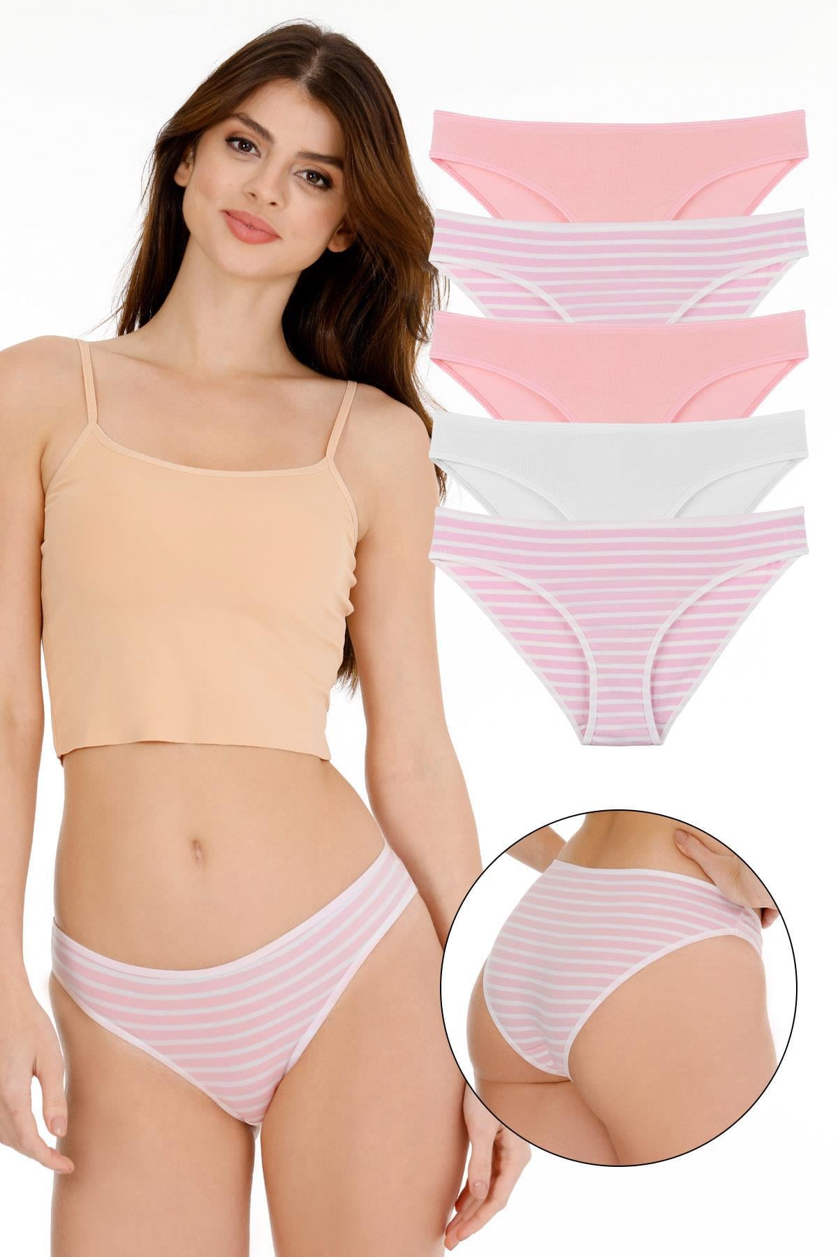 Kadın Çizgili Karışık Renkler Slip Külot 5li Paket Set - KTS3051 KARIŞIK