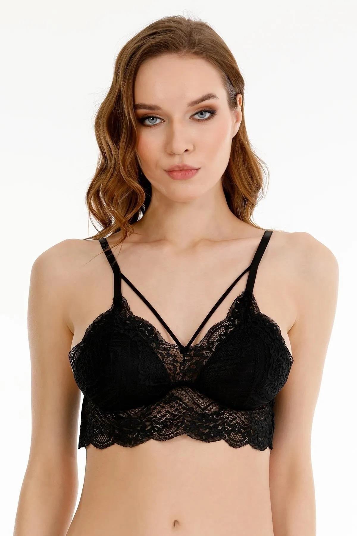 Kadın dantelli çapraz askılı bralet büstiyer