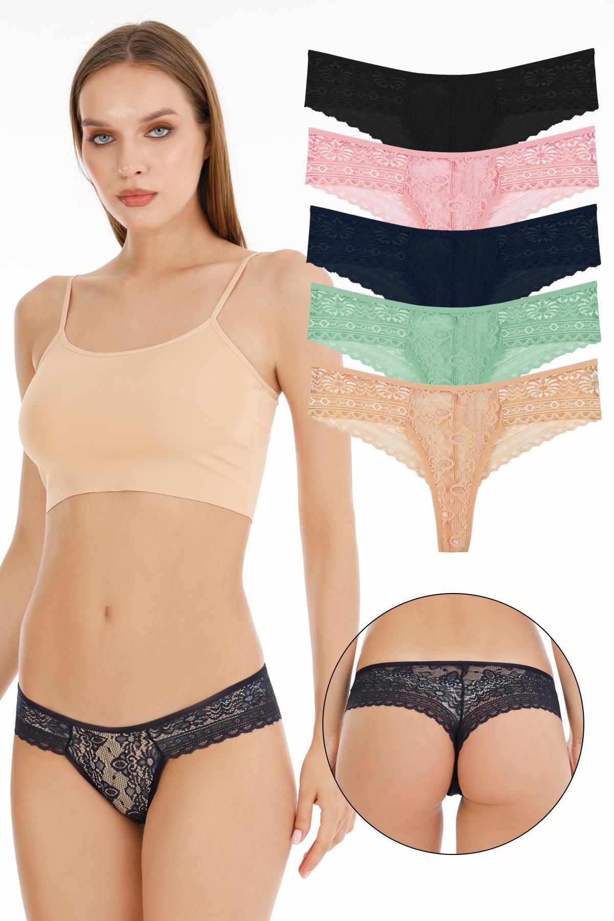 Kadın Full Dantelli Brazilian  Külot 5li Paket Set - KTS4007 KARIŞIK