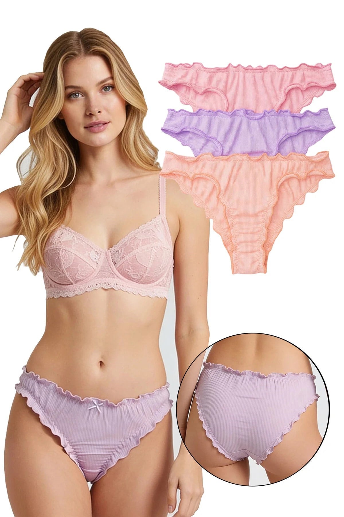 Kadın Modal Pamuklu Likralı Fitilli Külot 3'lü Paket 