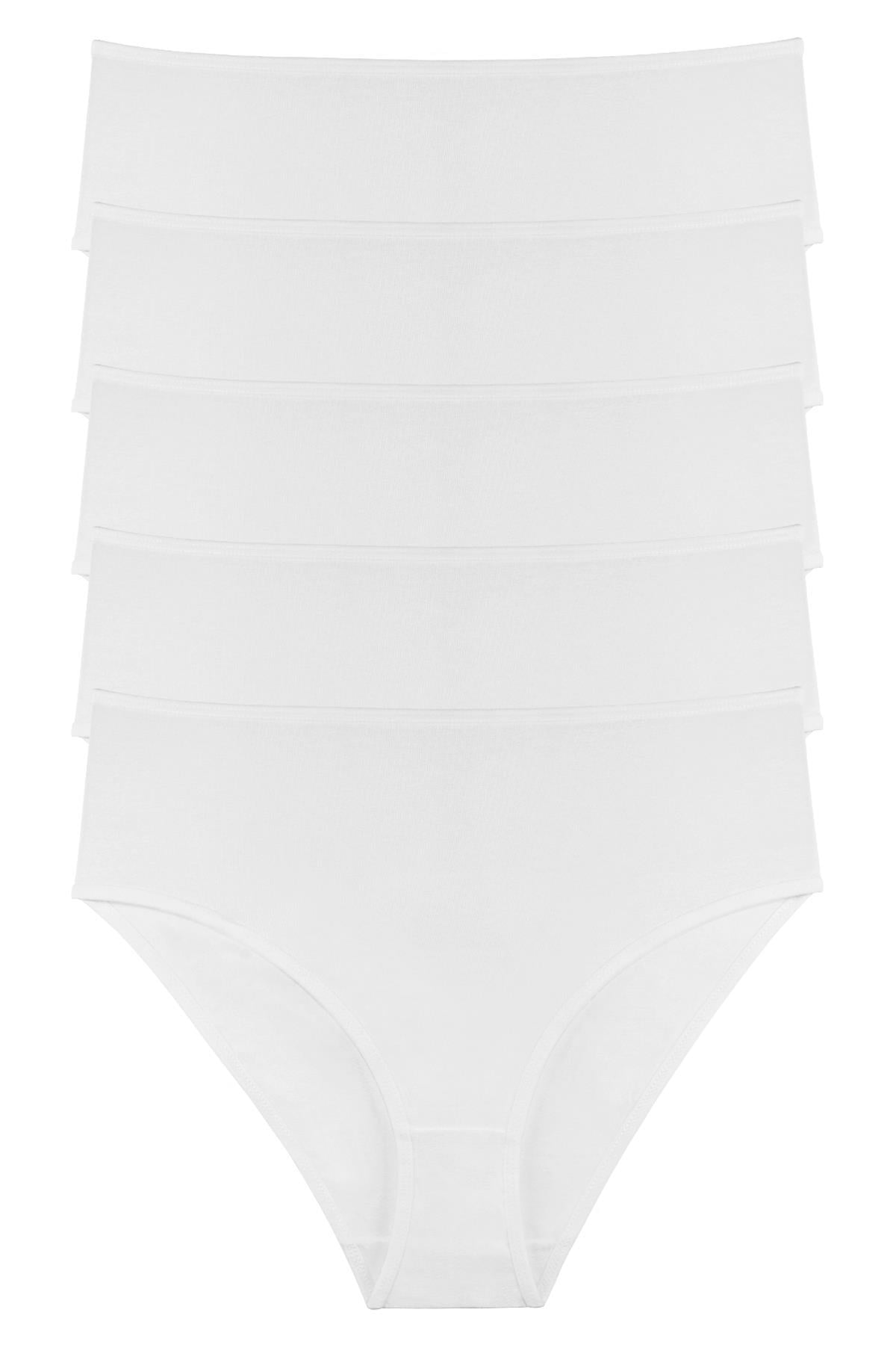 Kadın Yüksek Bel Beli Lastikli 5li Slip Külot - KTS3087 BEYAZ