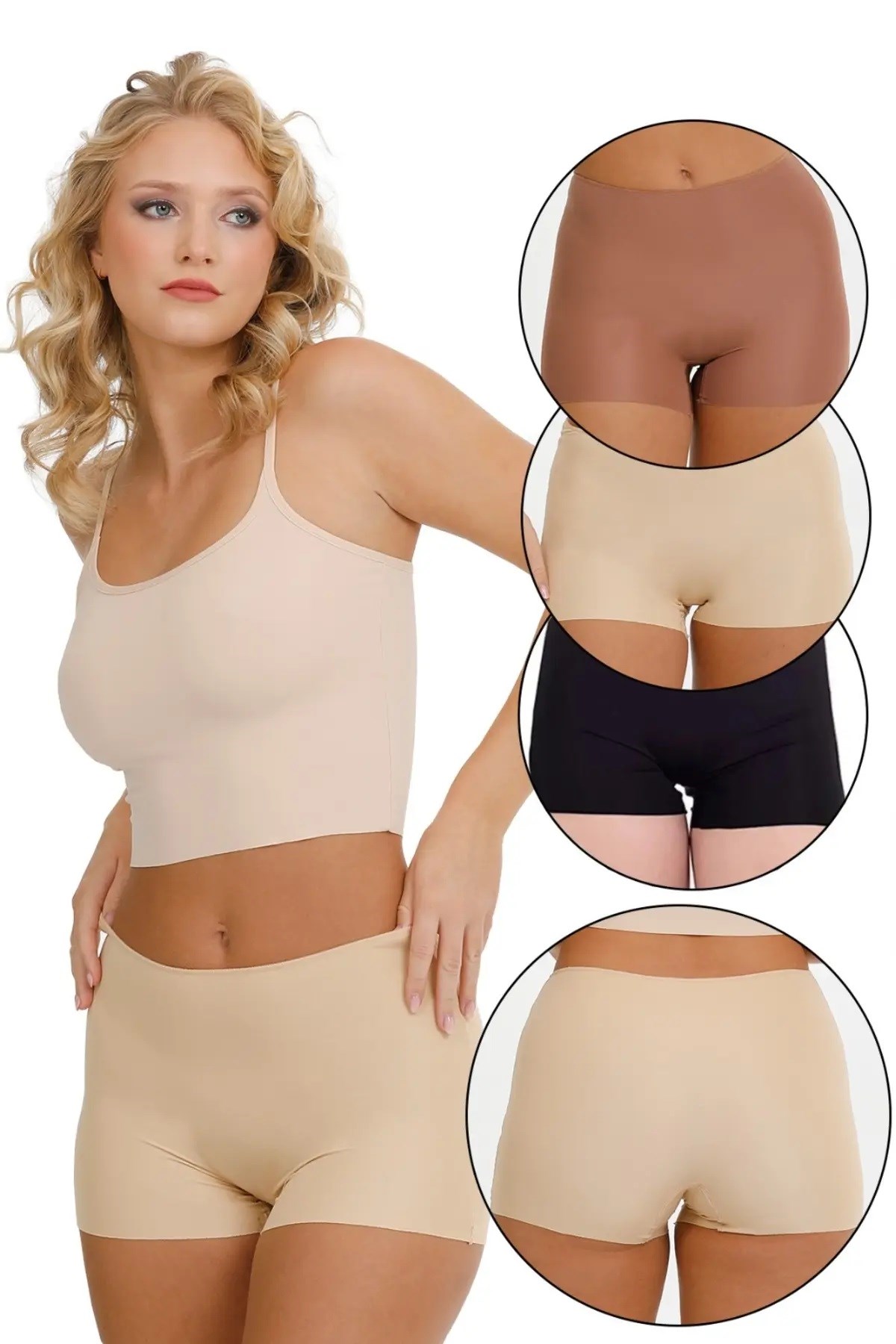 Lazer Kesim Yüksek Bel Şort 3'lü Set MODEL-1