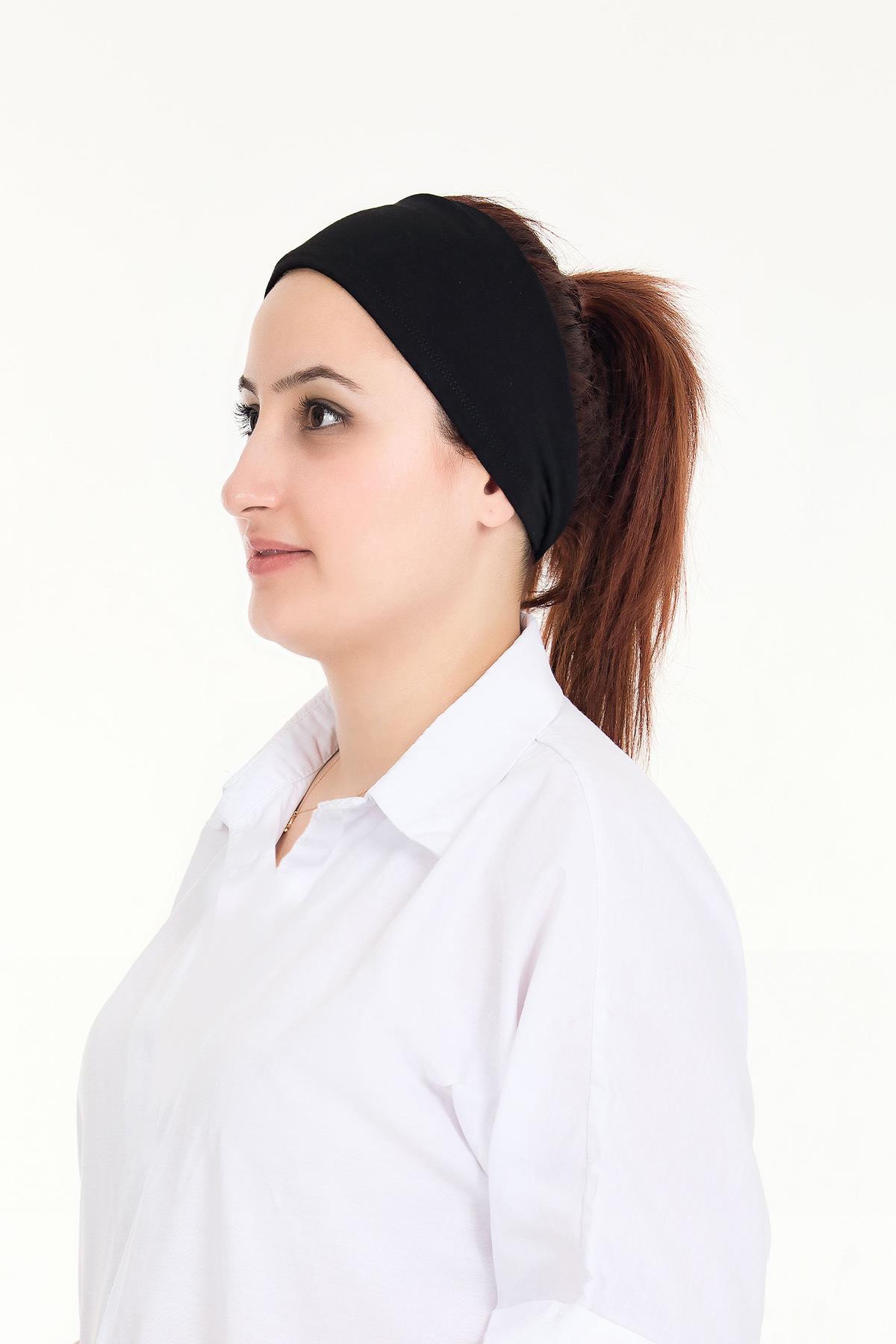 Sensu Dikişsiz Kadın Penye Tesettür Bandana Spor Saç Bandı SIYAH