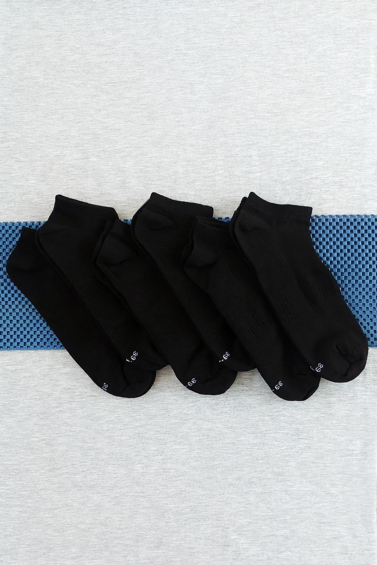 Sensu File Örgü Unisex 6 Lı Patik Çorap  Siyah