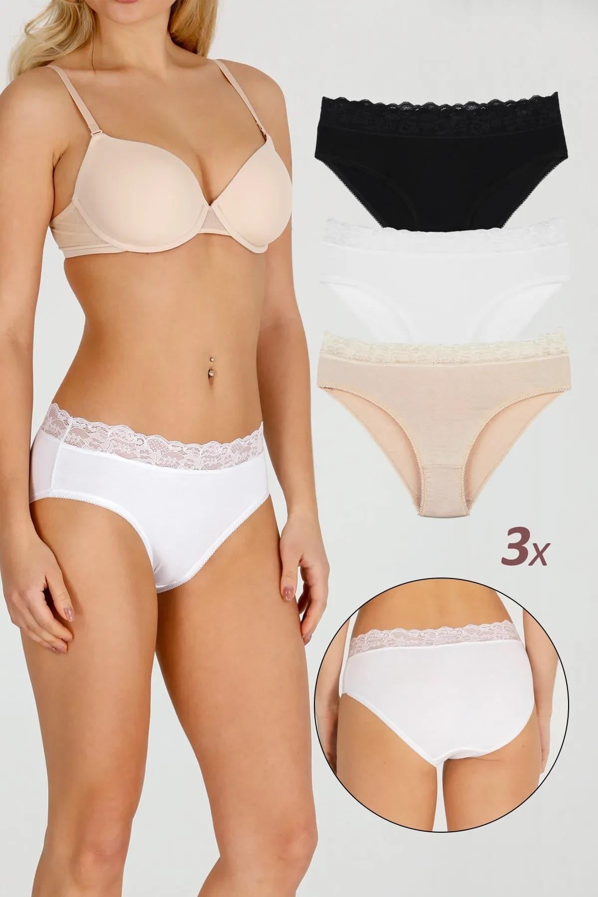 Sensu Kadın Bambu Kumaş Beli Dantelli 3 lü Slip Külot Set KTS1092 MODEL4