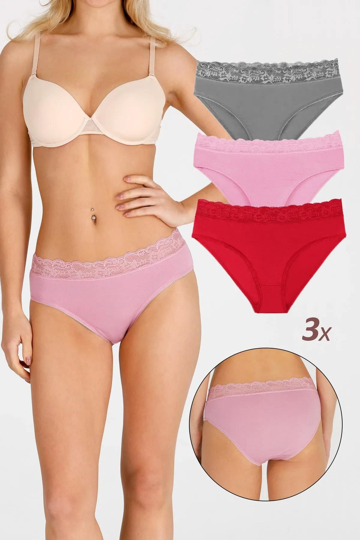 Sensu Kadın Bambu Kumaş Beli Dantelli 3 lü Slip Külot Set KTS1092 MODEL2