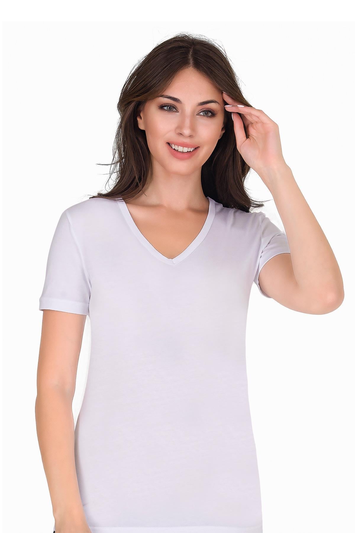 Sensu Kadın Bisiklet Yaka Basic T-Shirt  TSR1003 BEYAZ