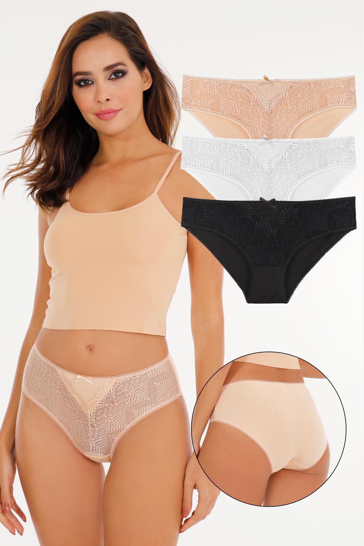 Sensu Kadın Dantel Detaylı Slip 3lü Külot Set - KTS2076 (Geniş Kalıp) KARIŞIK