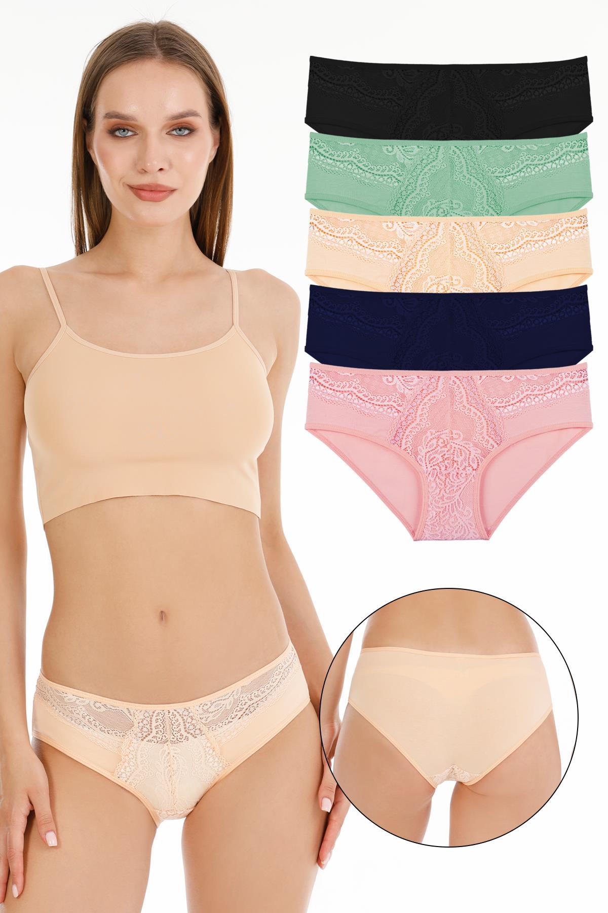 Sensu Kadın Dantel Detaylı Slip 5li Külot Set - KTS4006 KARIŞIK