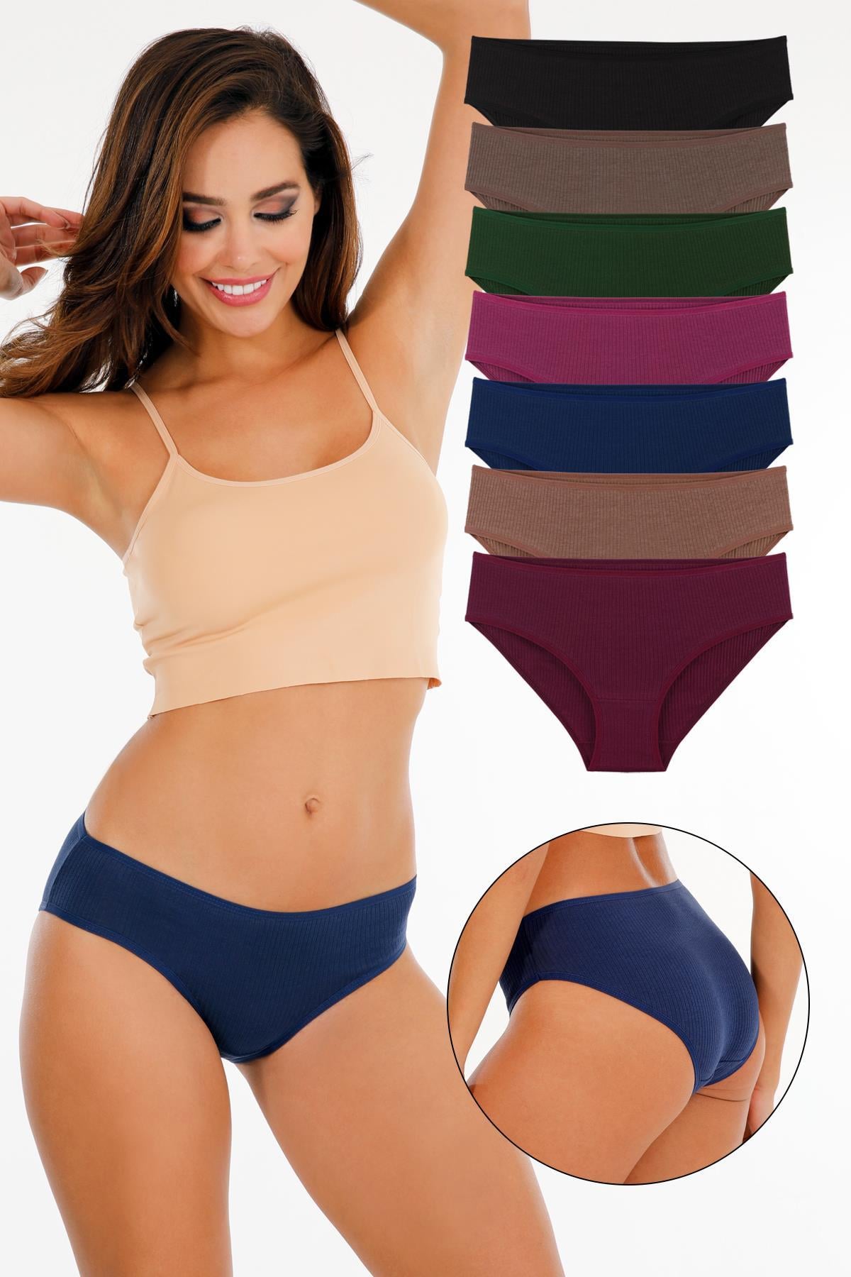 Sensu Kadın Fitilli Bato Model 7li Külot Set Karışık Renkler KTS3021 KARIŞIK