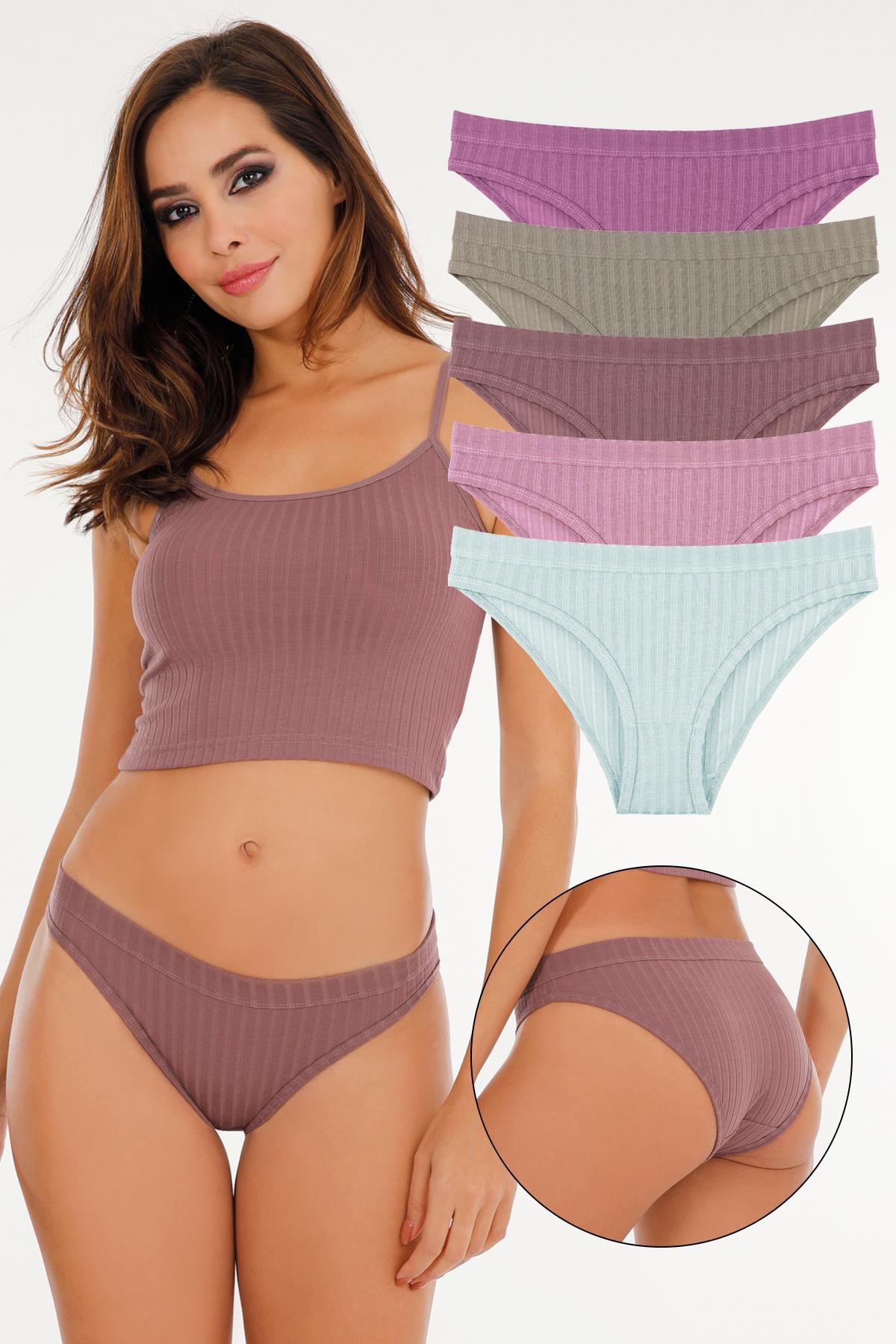 Sensu Kadın Fitilli Soft Renkler 5li Slip Külot Set -  KTS3053 KARIŞIK