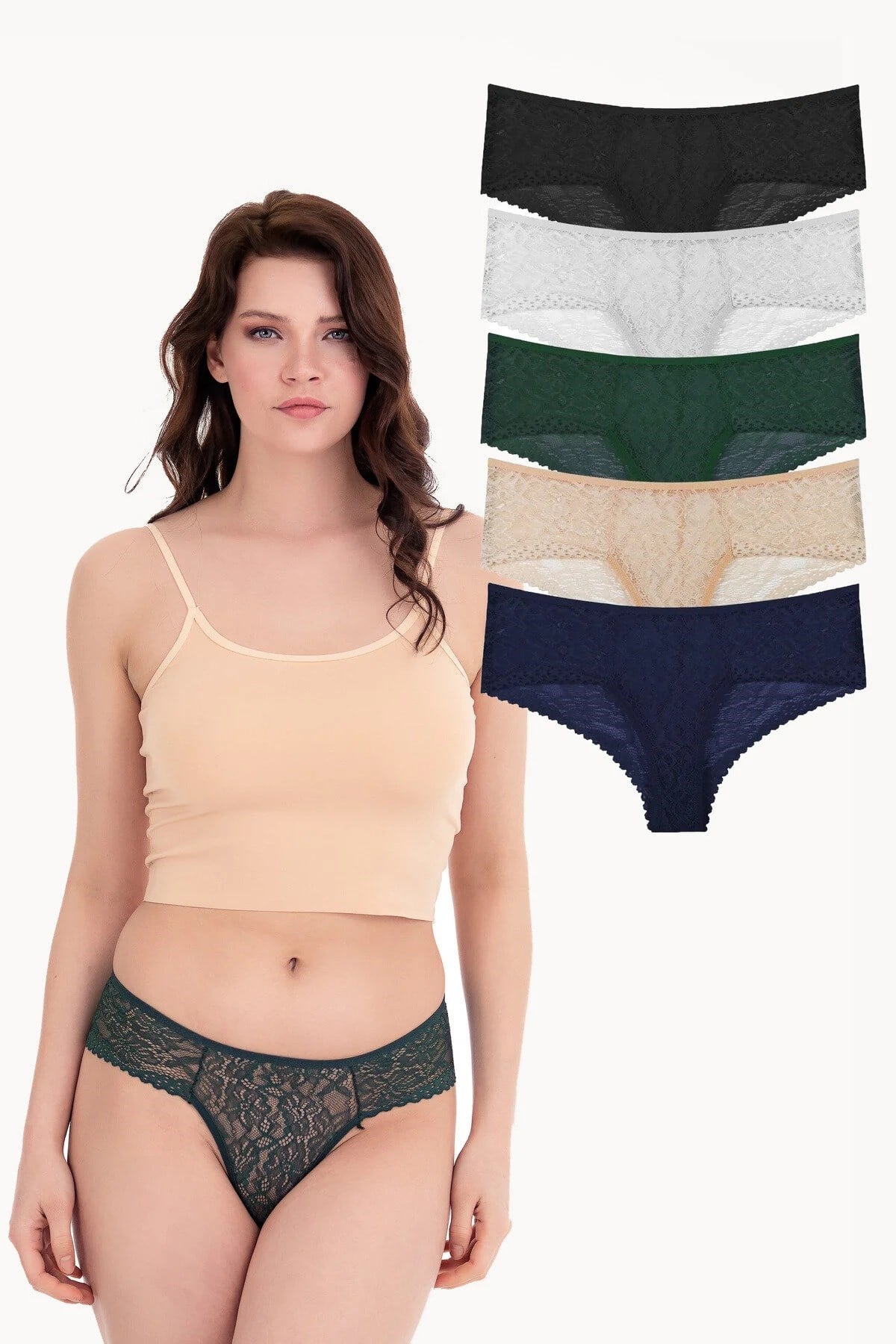 Sensu Kadın Full Dantelli Brazilian Slip Karışık Renkler Külot 5 Li Paket Set - Kts2031