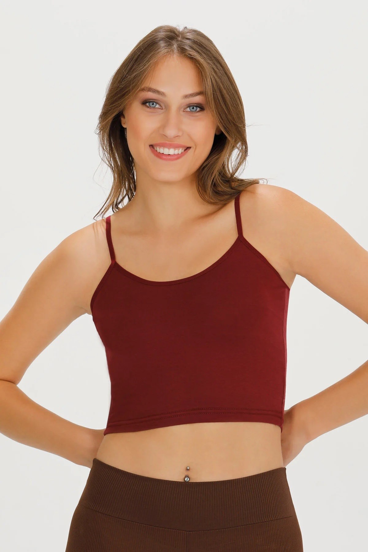 Sensu Kadın İp Askılı Pamuklu Crop Büstiyer  -  BST1015 BORDO