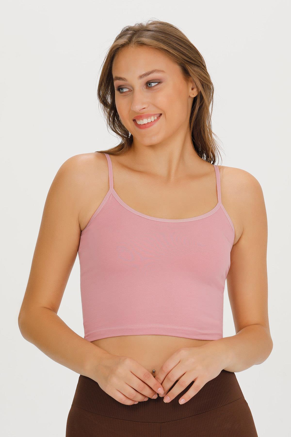 Sensu Kadın İp Askılı Pamuklu Crop Büstiyer  -  BST1015 PEMBE