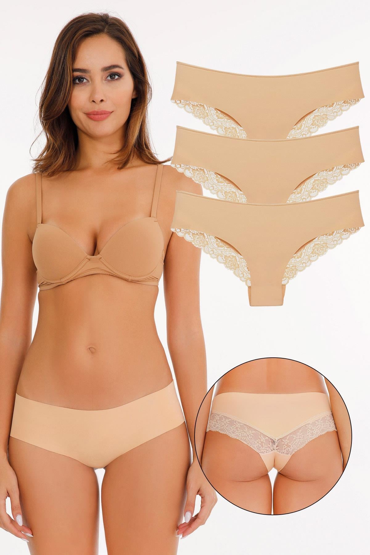 Sensu Kadın Lazer Kesim Dantelli Külot 3 Lü Paket Set TEN