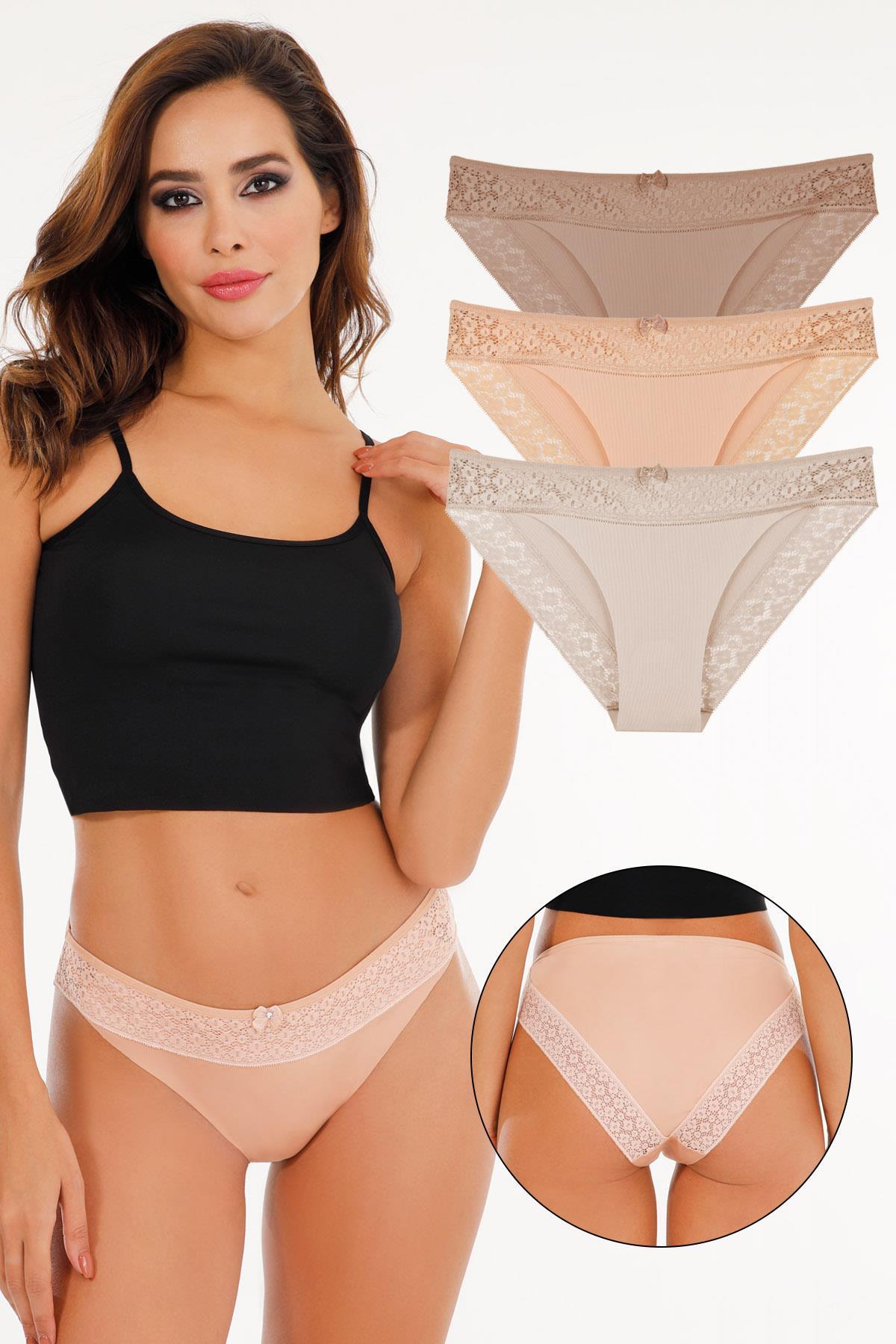Sensu Kadın Lazer Kesim Dantelli Slip Külot 3 lü Paket Set - KTS3101 MODEL3
