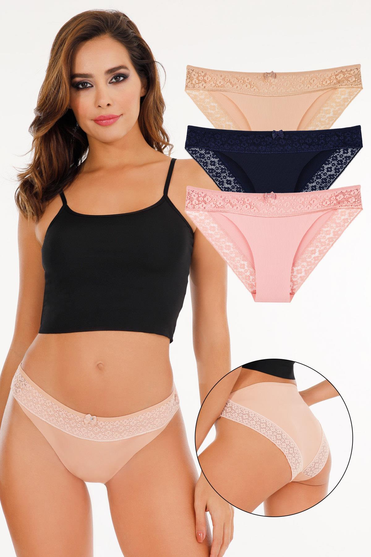 Sensu Kadın Lazer Kesim Dantelli Slip Külot 3 lü Paket Set - KTS3101 MODEL2