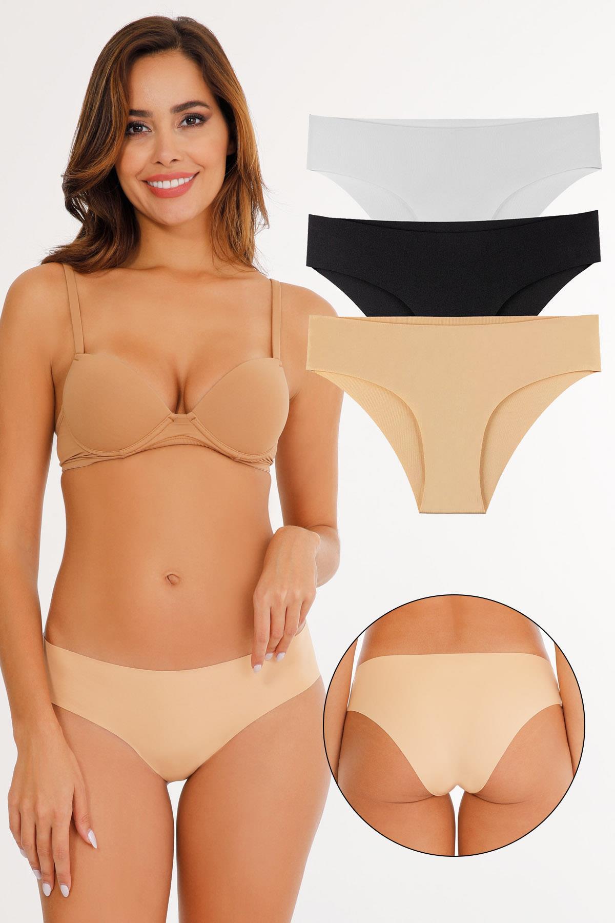 Sensu Kadın Lazer Kesim Külot 3lü Paket Set Renkli