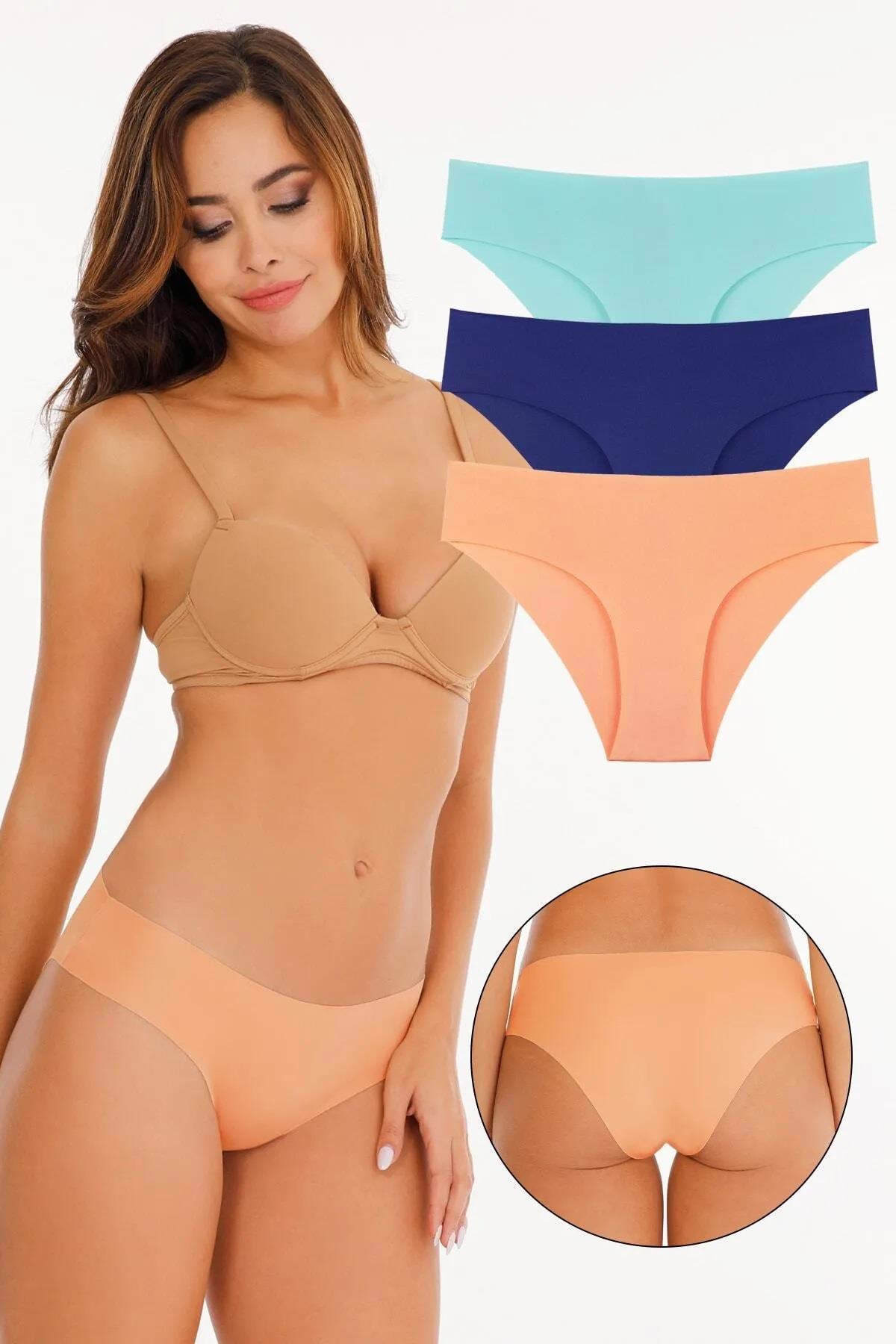 Sensu Kadın Lazer Kesim Likralı Külot 3'lü Paket Set TURUNCU