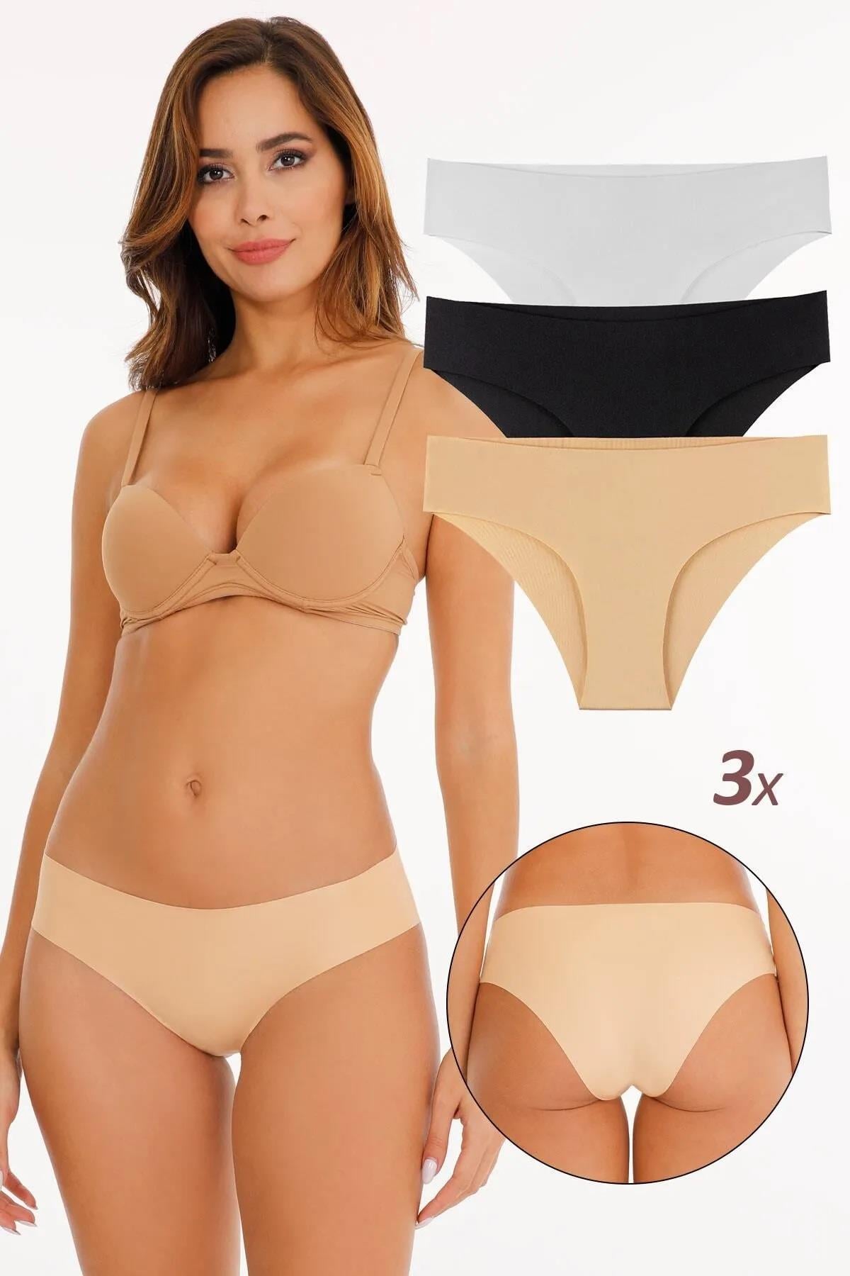 Sensu Kadın Lazer Kesim Likralı Külot 3'lü Paket Set KARIŞIK