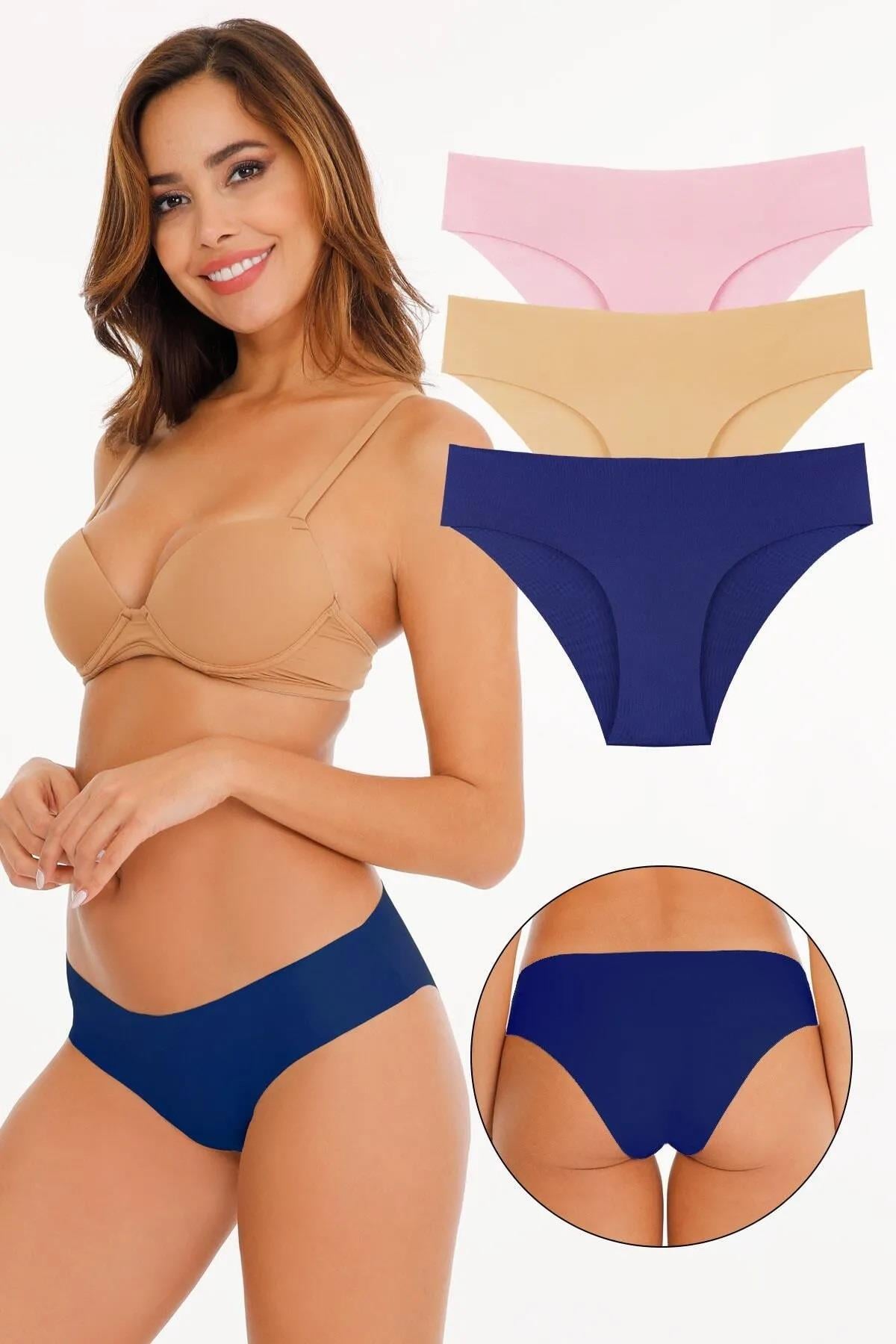 Sensu Kadın Lazer Kesim Likralı Külot 3'lü Paket Set LACIVERT