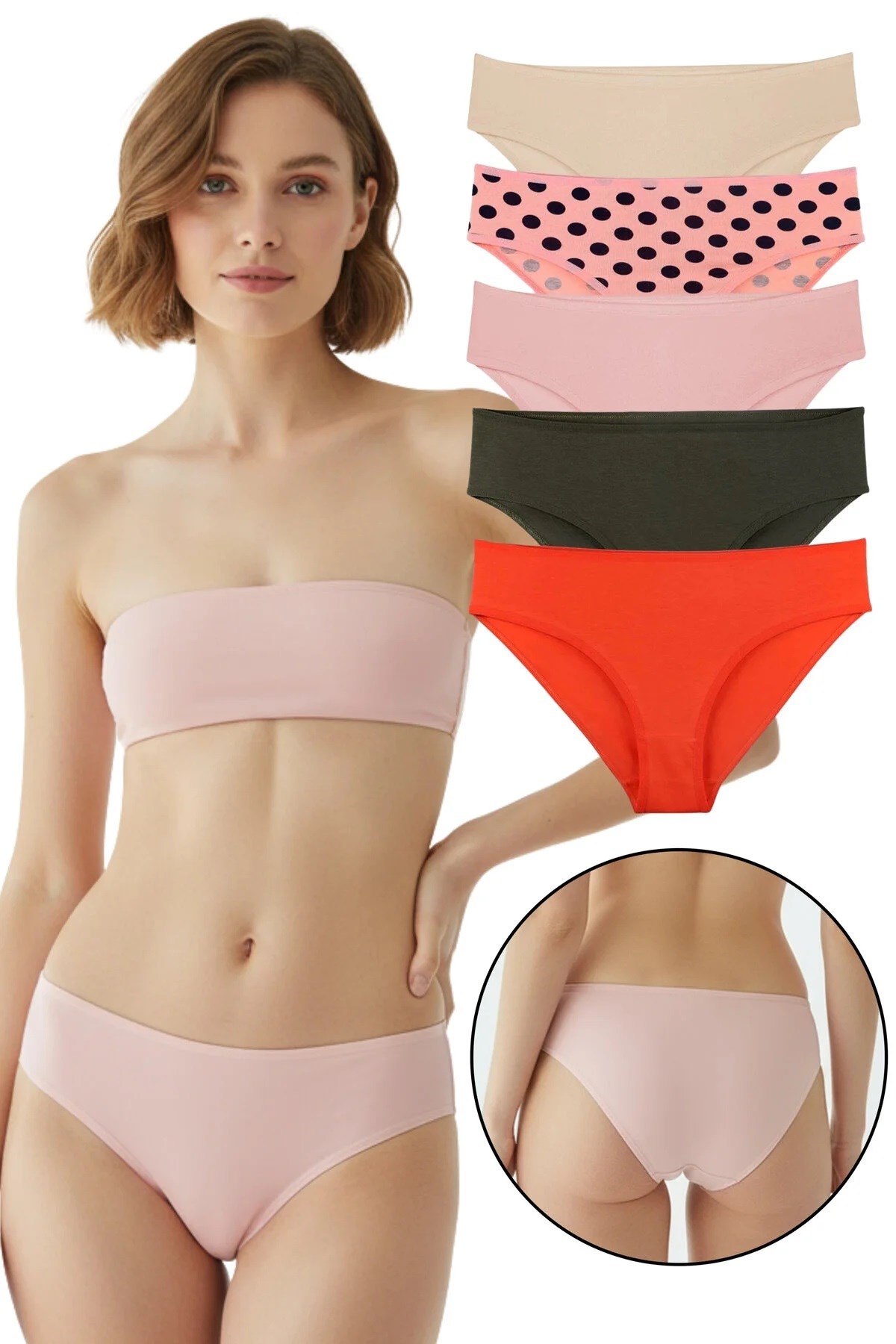 Sensu Kadın Puantiyeli Model Slip Külot  5 Li Paket Set KTS1188