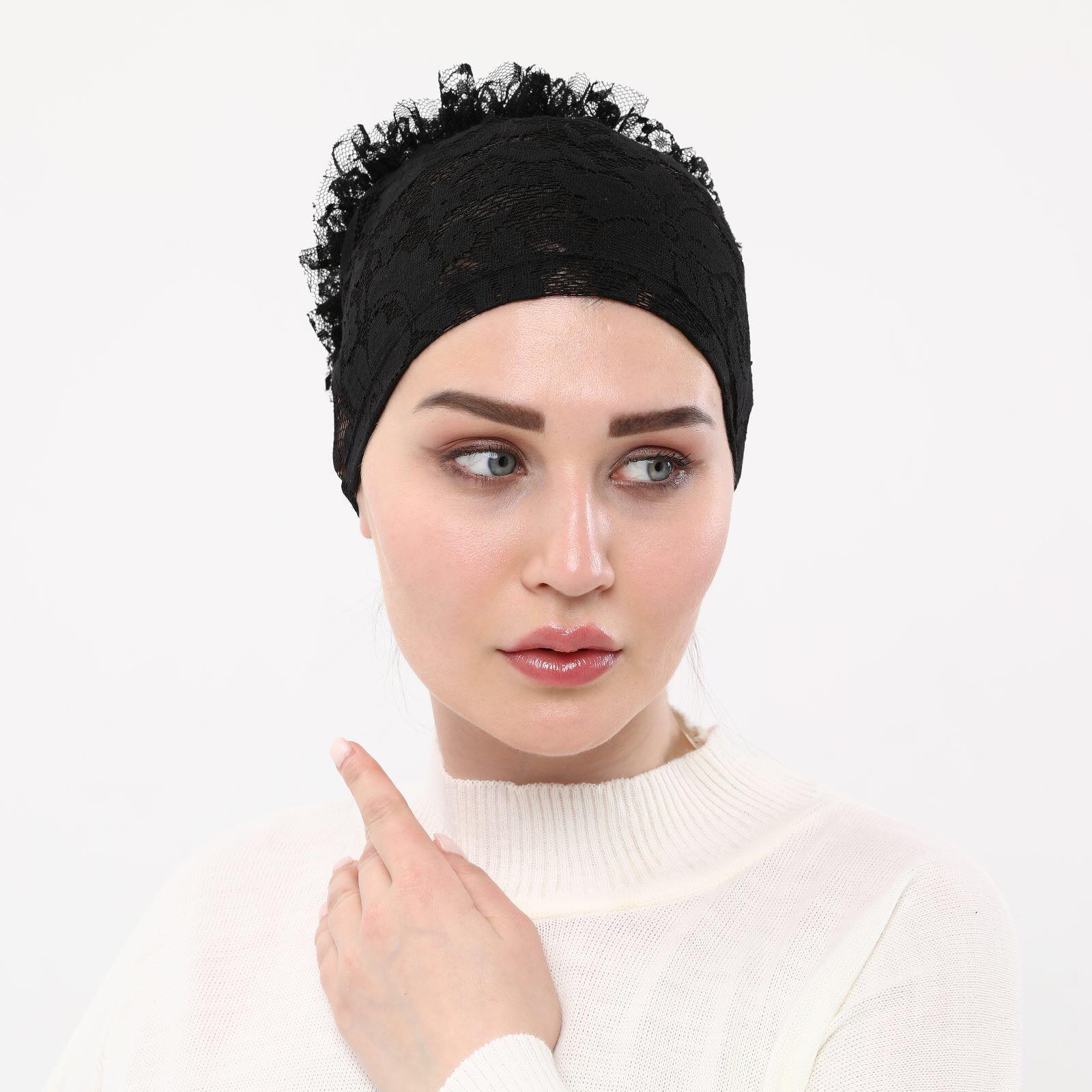 Sensu Kendinden Dantelli Fırfırlı Tesettürİç Bone SIYAH