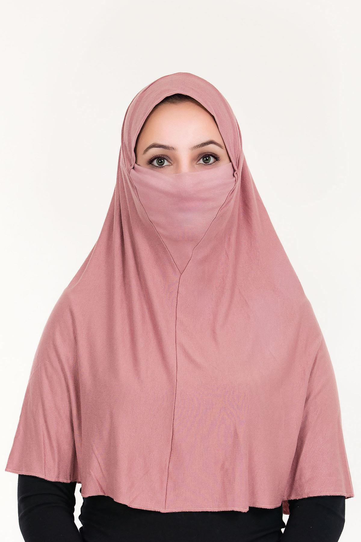 Sensu Peçeli Hazır Türban Pratik Şal Hijab Namaz Örtüsü GULKURUSU