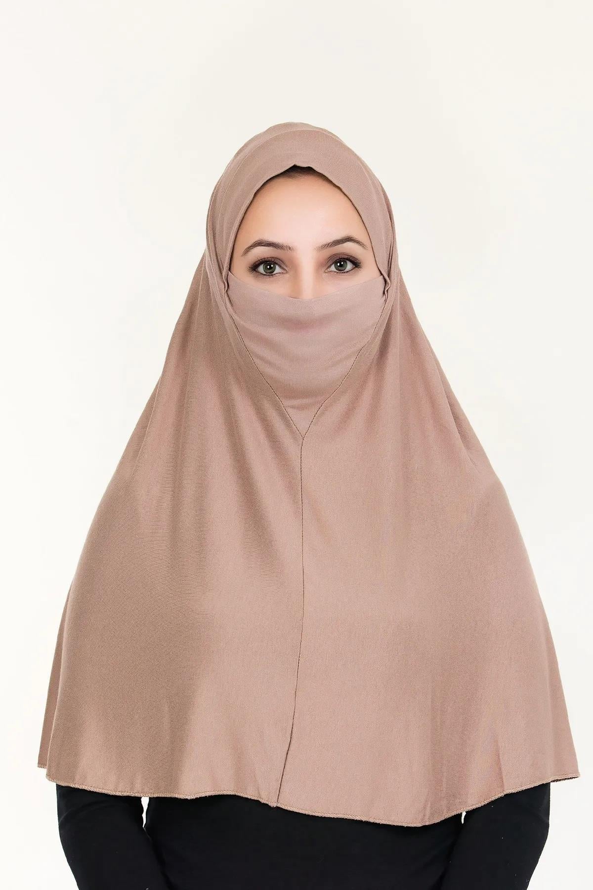 Sensu Peçeli Hazır Türban Pratik Şal Hijab Namaz Örtüsü VİZON