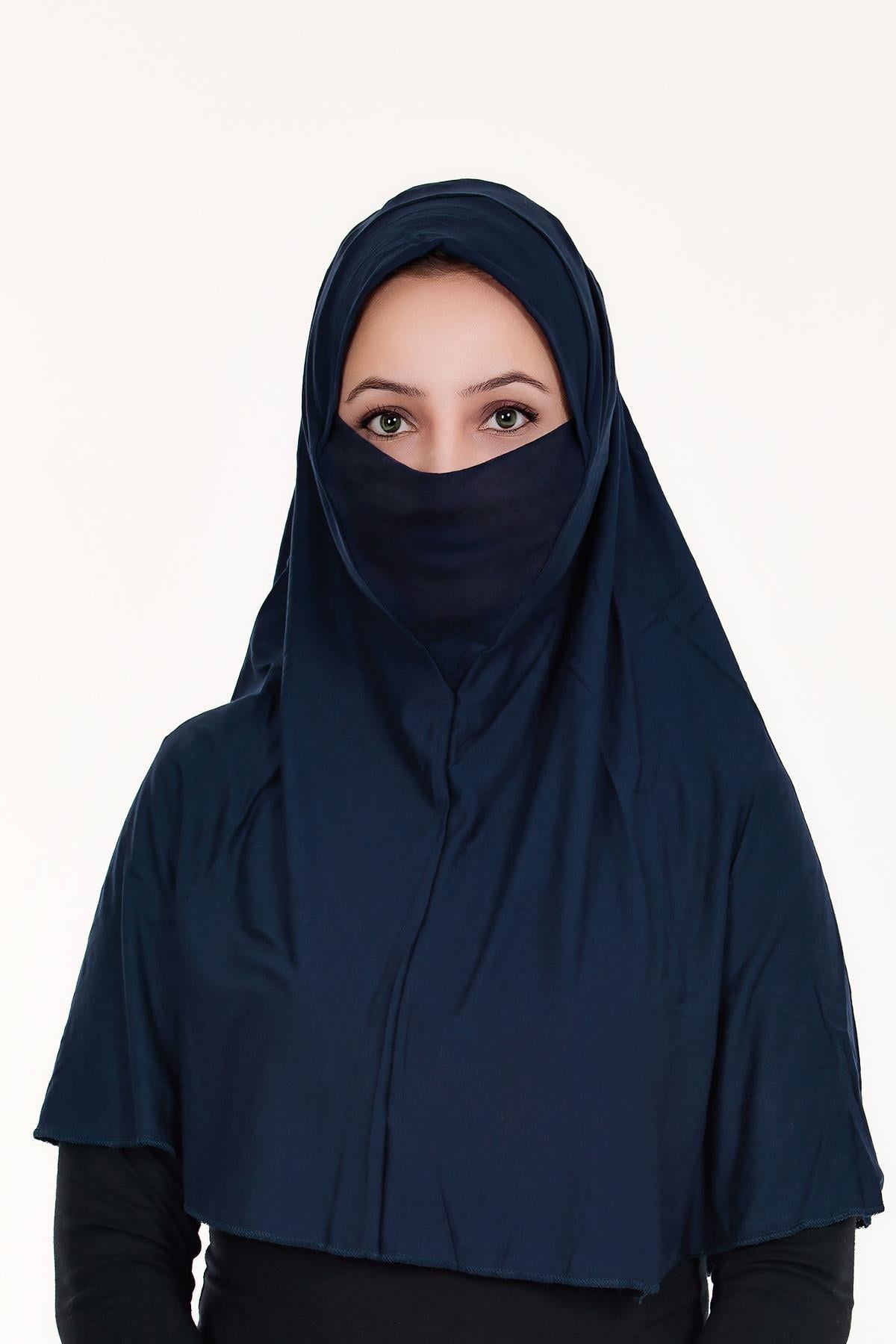 Sensu Peçeli Hazır Türban Pratik Şal Hijab Namaz Örtüsü LACIVERT